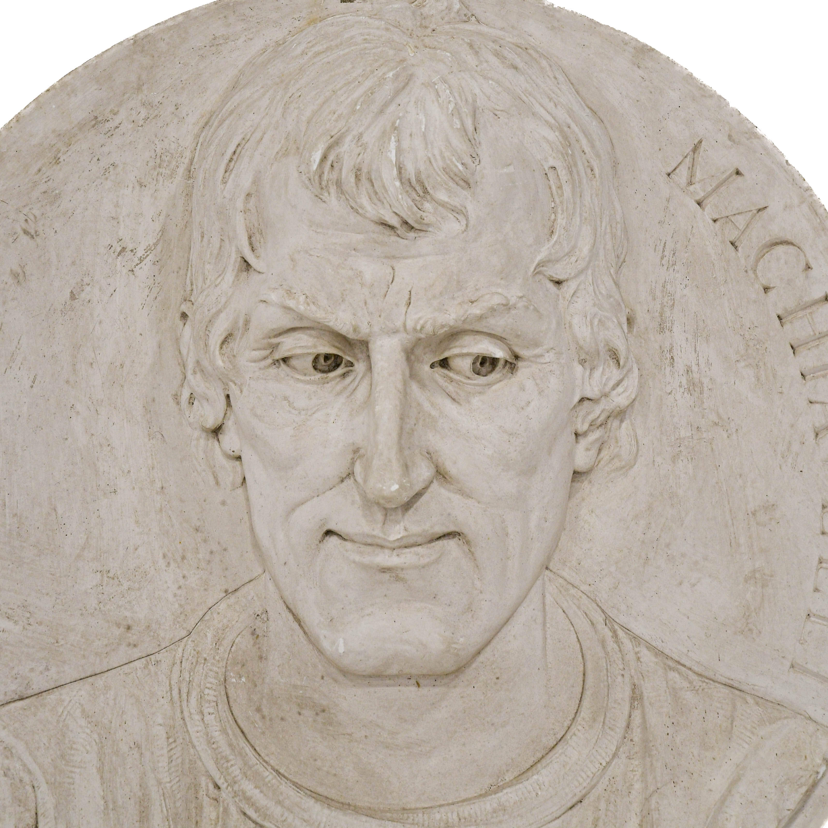 Antique Oversized Carved Roundel Plaster Relief of Niccolò Machiavelli-3