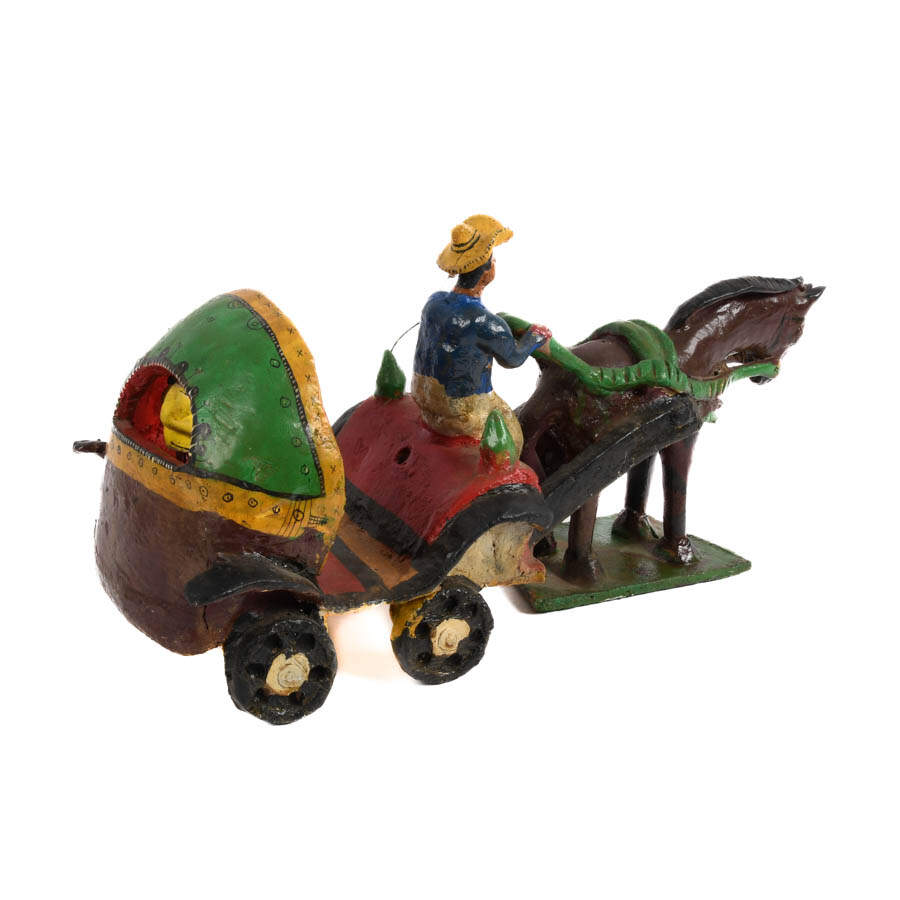 Folk-Art Terracotta Carriage Horse and Riders Grouping-6