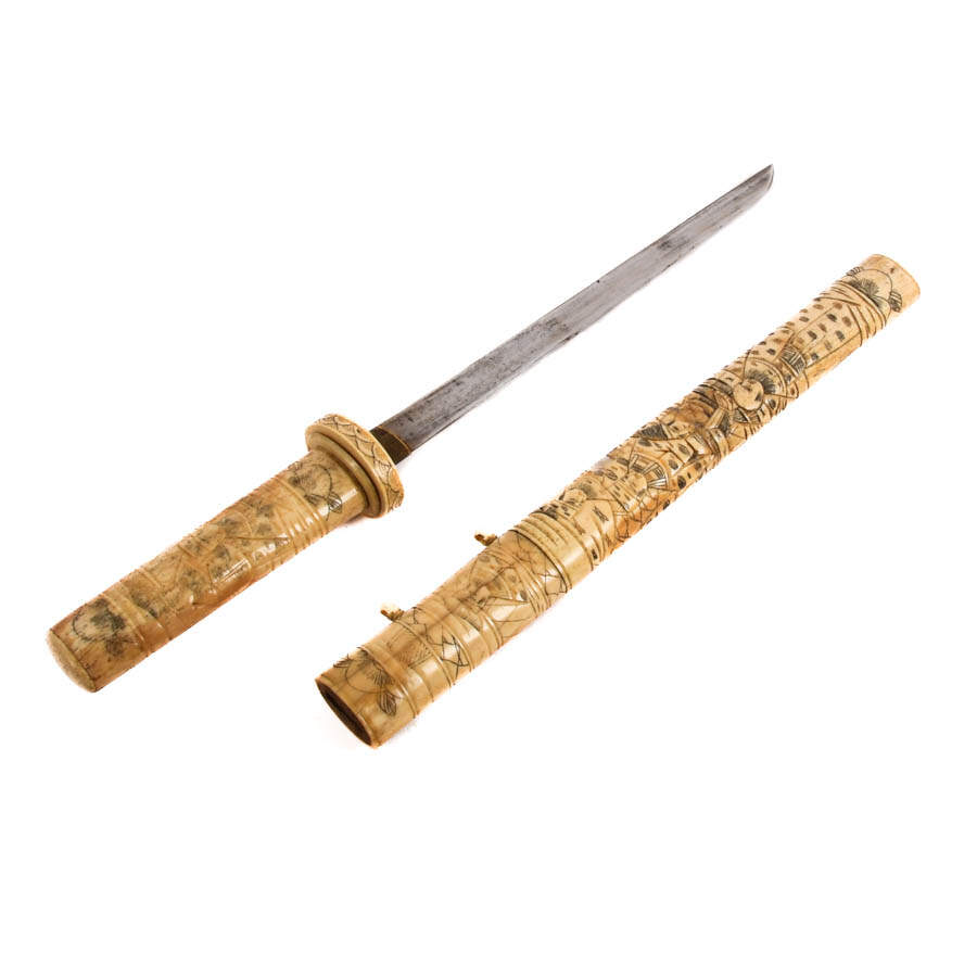 Antique Japanese Carved Bone Knife-3