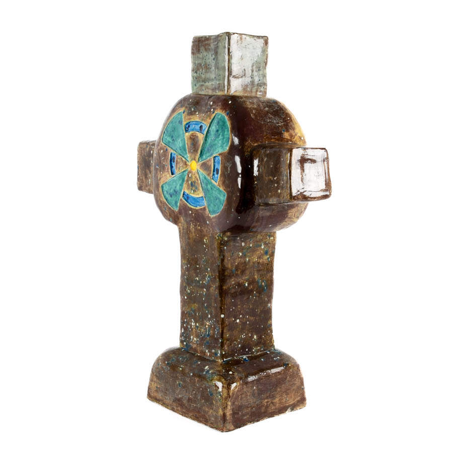 Large Art Pottery Drip Glazed Lidded Cross-3