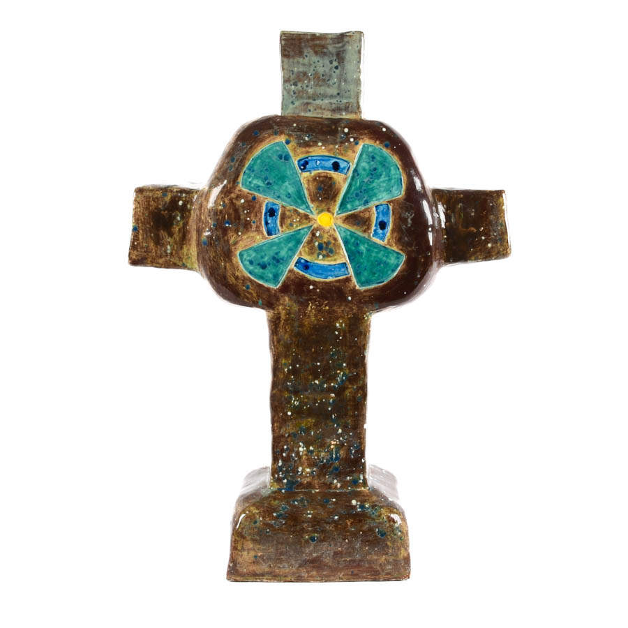 Large Art Pottery Drip Glazed Lidded Cross-1
