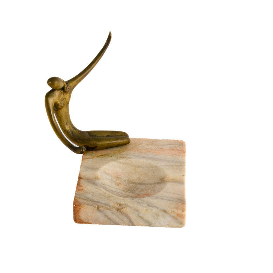 Art Deco Marble and Bronze Nude Ashtray-4