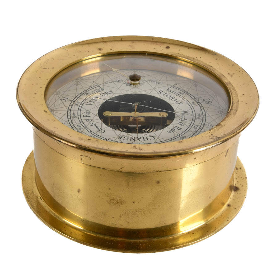 Antique French AM Face Case Brass Barometer-2
