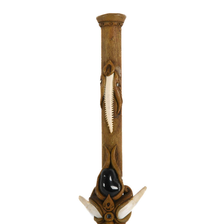 Figural Wood and Inlaid Stone Good Fortune Teeth Rain Stick-2