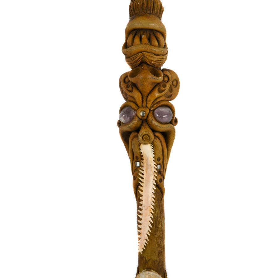Figural Wood, Inlaid Stone, and Fin Rain Stick-3