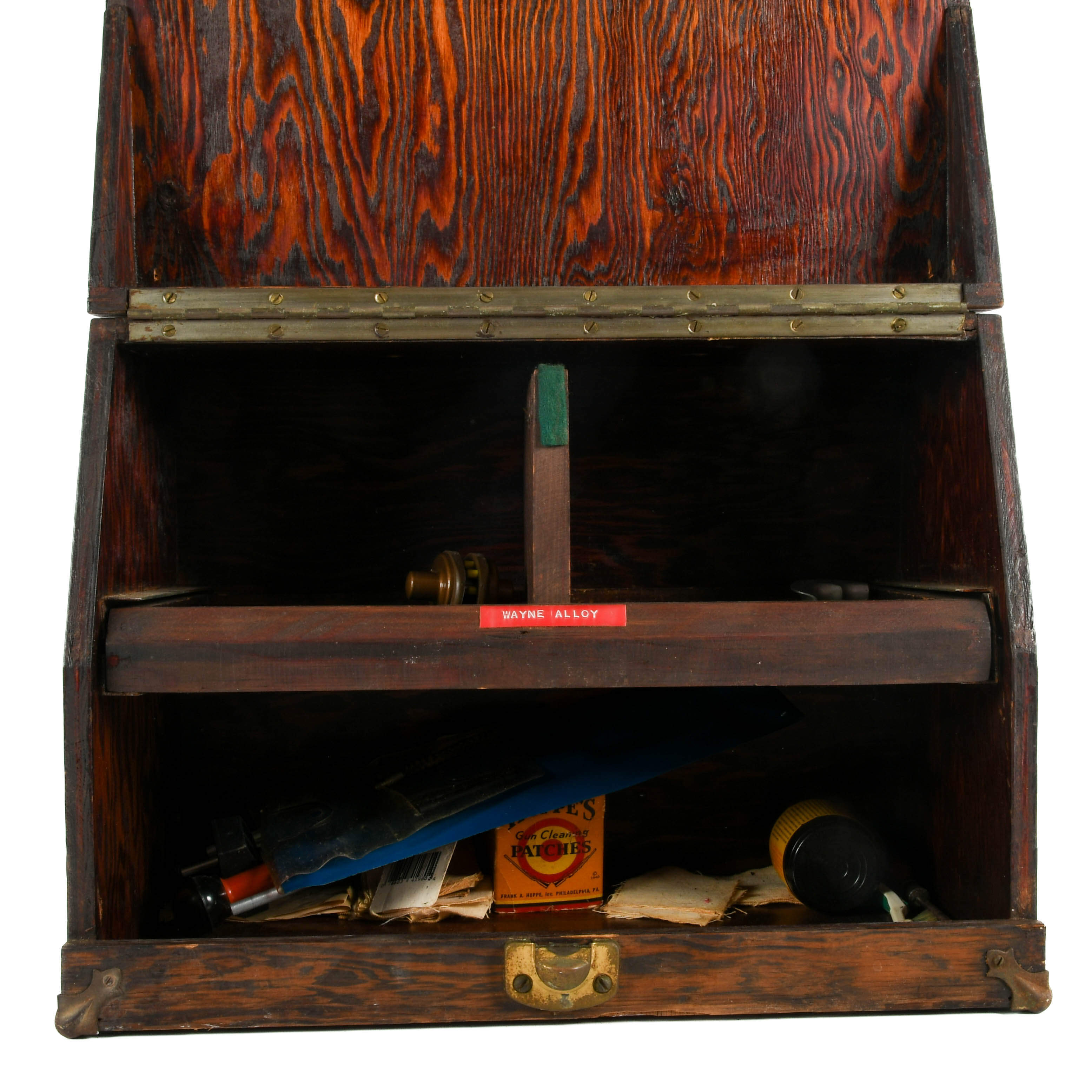 Antique Primitive Wooden Gun Case with Cleaning Contents-2