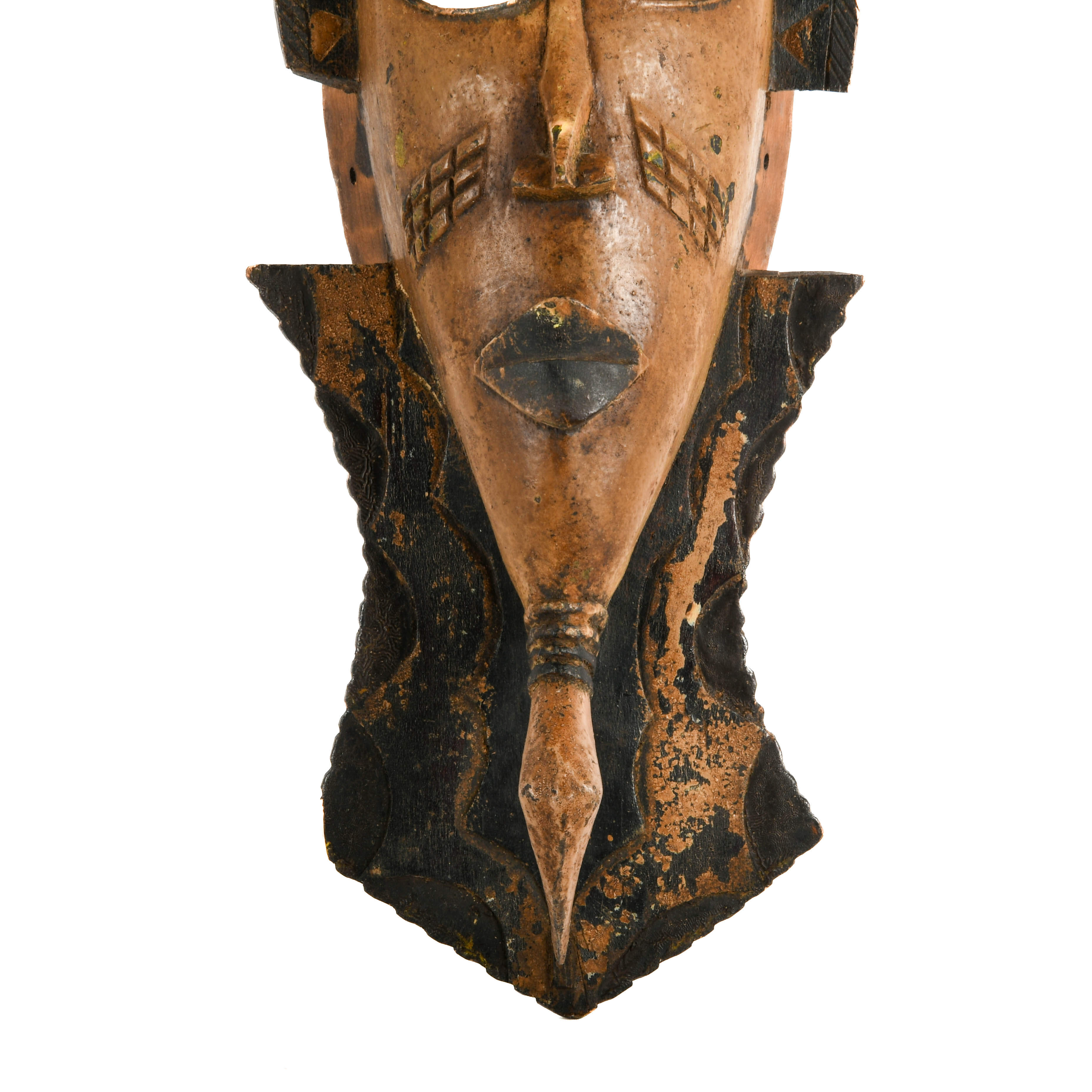 Carved African Tribal Mask with Figural Crest-3
