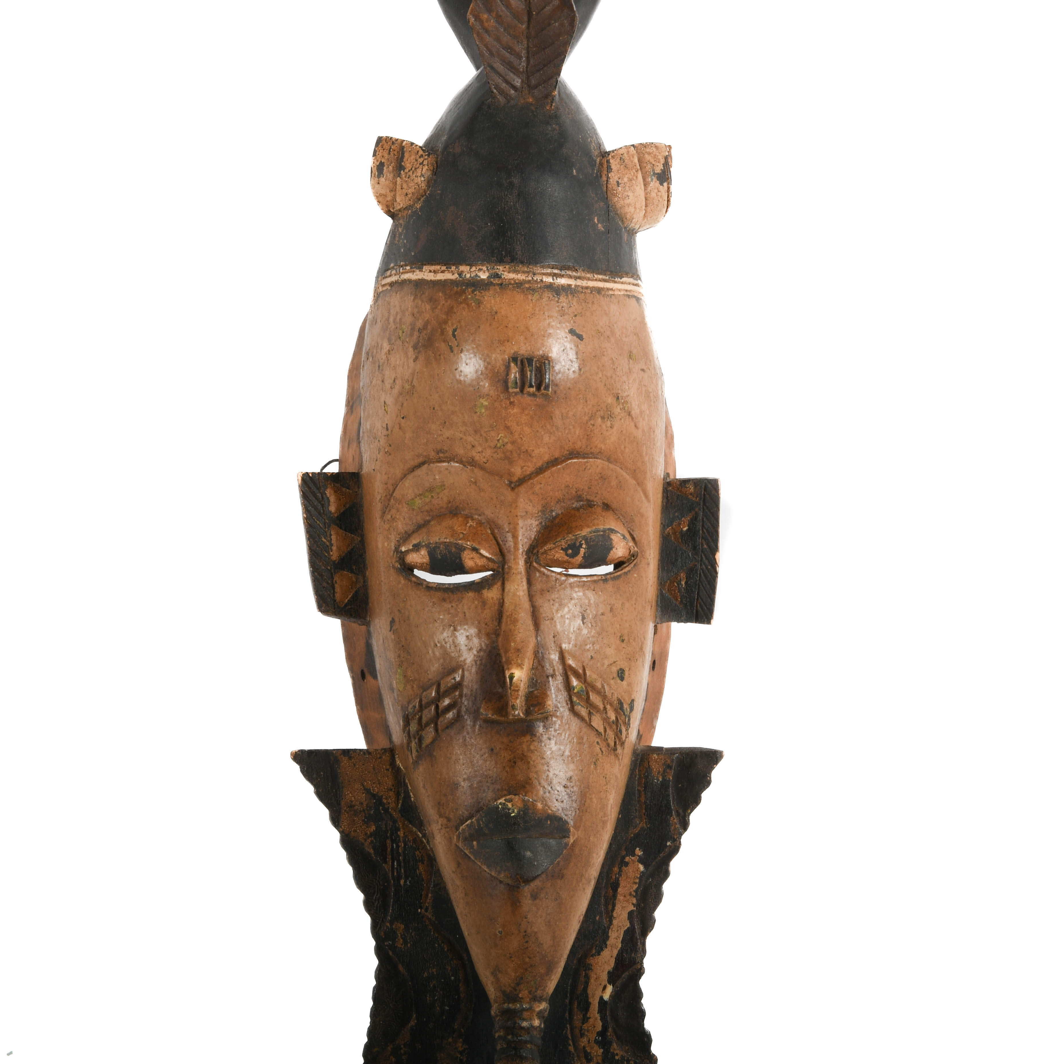 Carved African Tribal Mask with Figural Crest-2