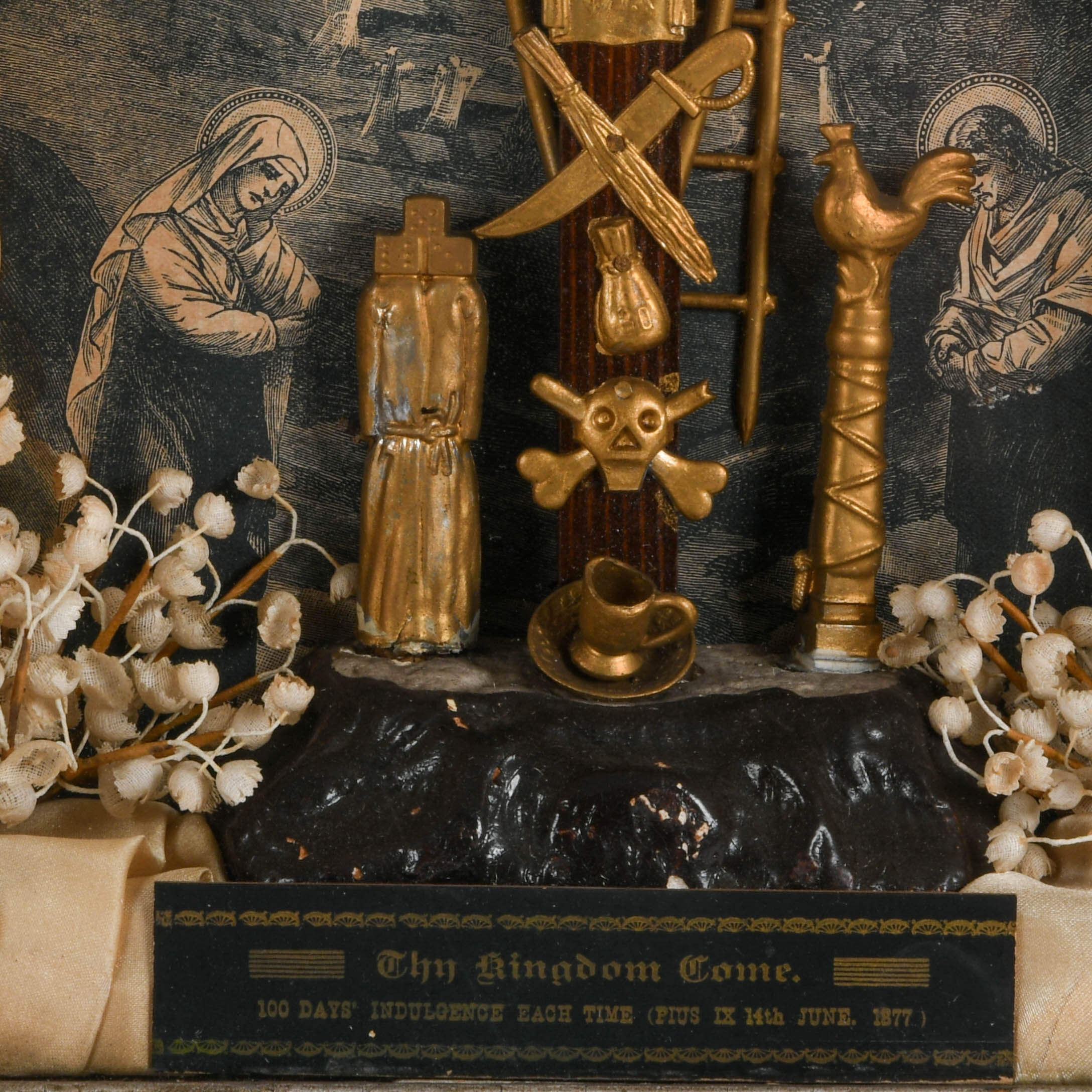 Antique "Thy Kingdom Come" Arma Christi Indulgence Shadow Box-4