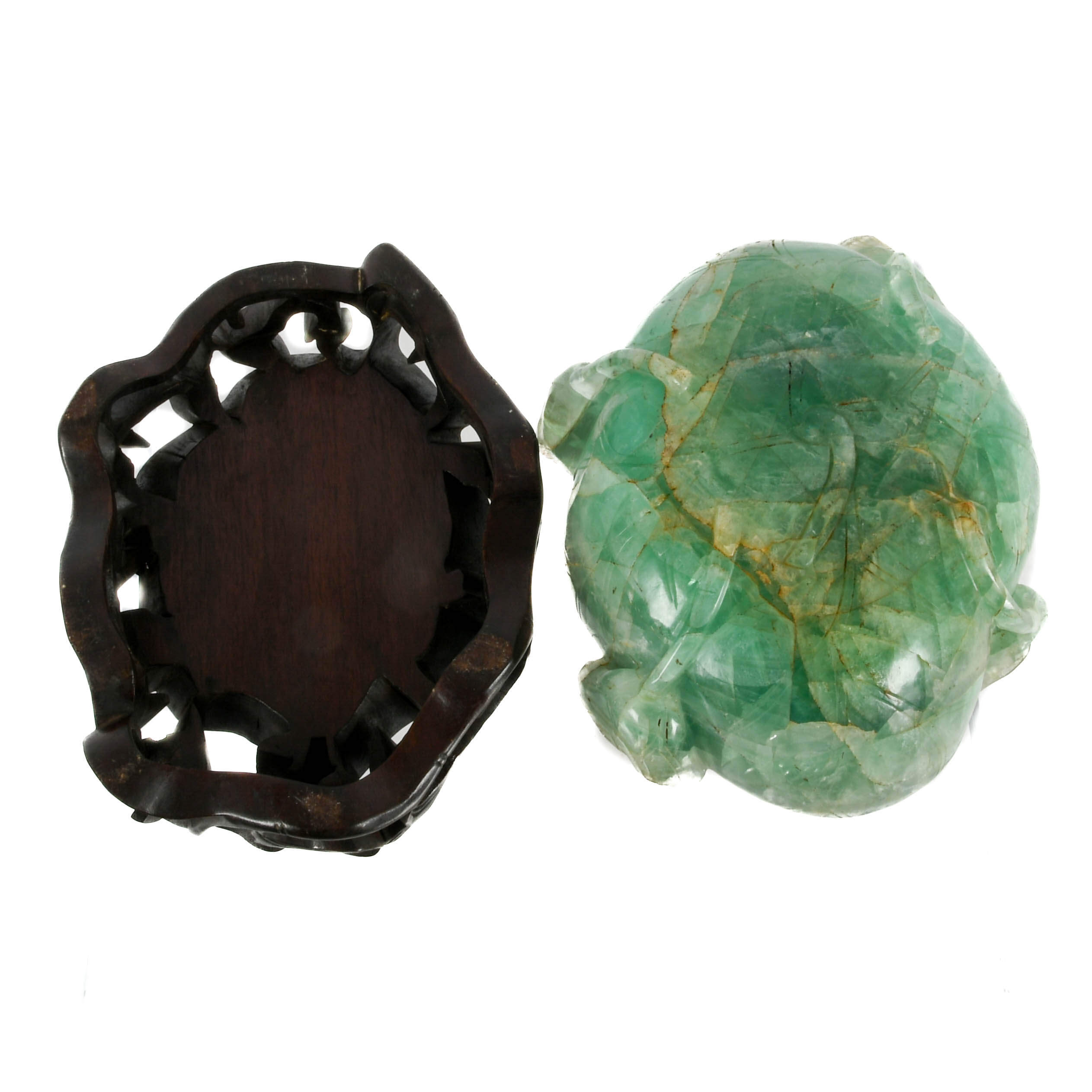 Chinese Lotus Flower Form Fluorite Brush Washer on Wood Base-8