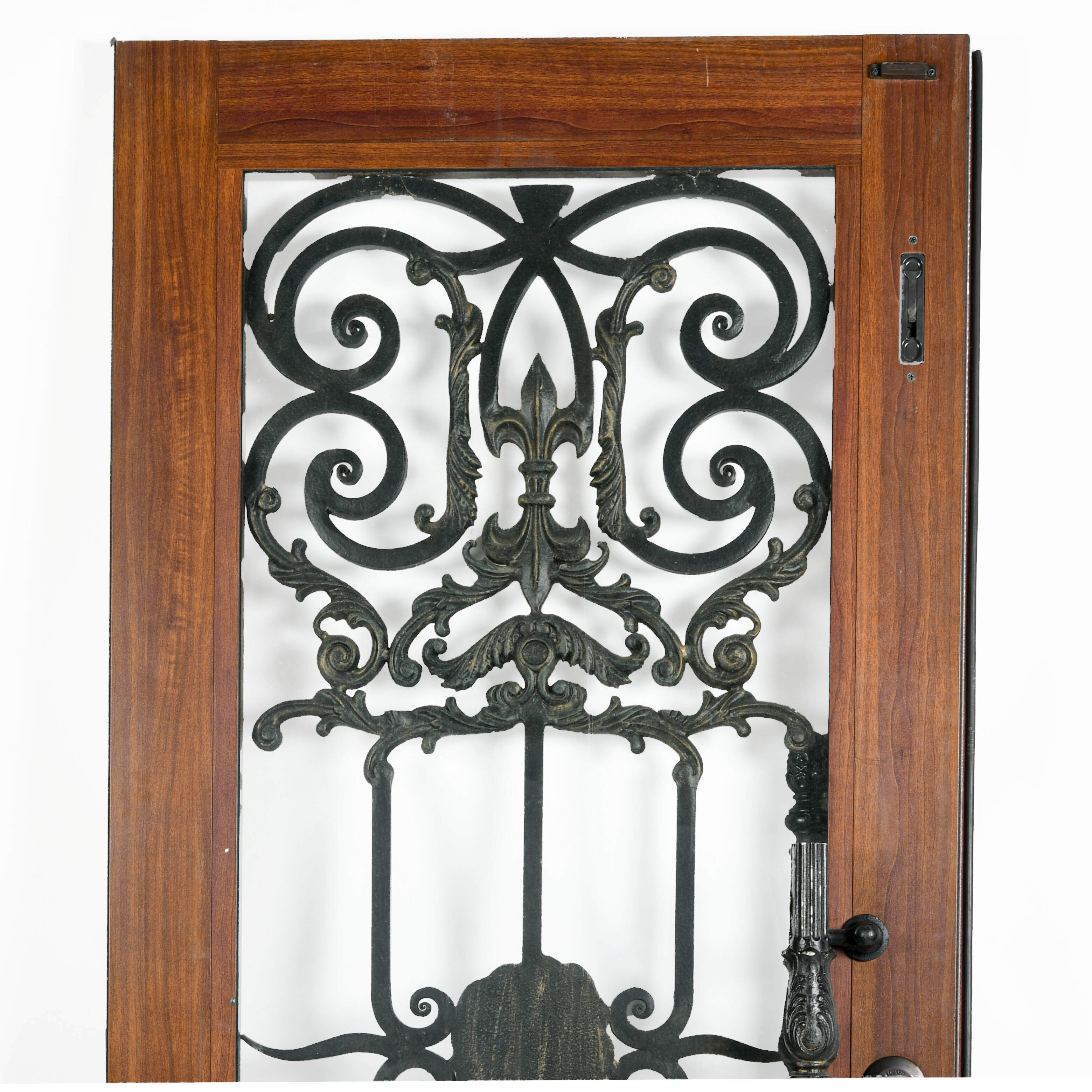 Wrought Iron Arched Floral and Lion Motif Exterior Entryway Door-5