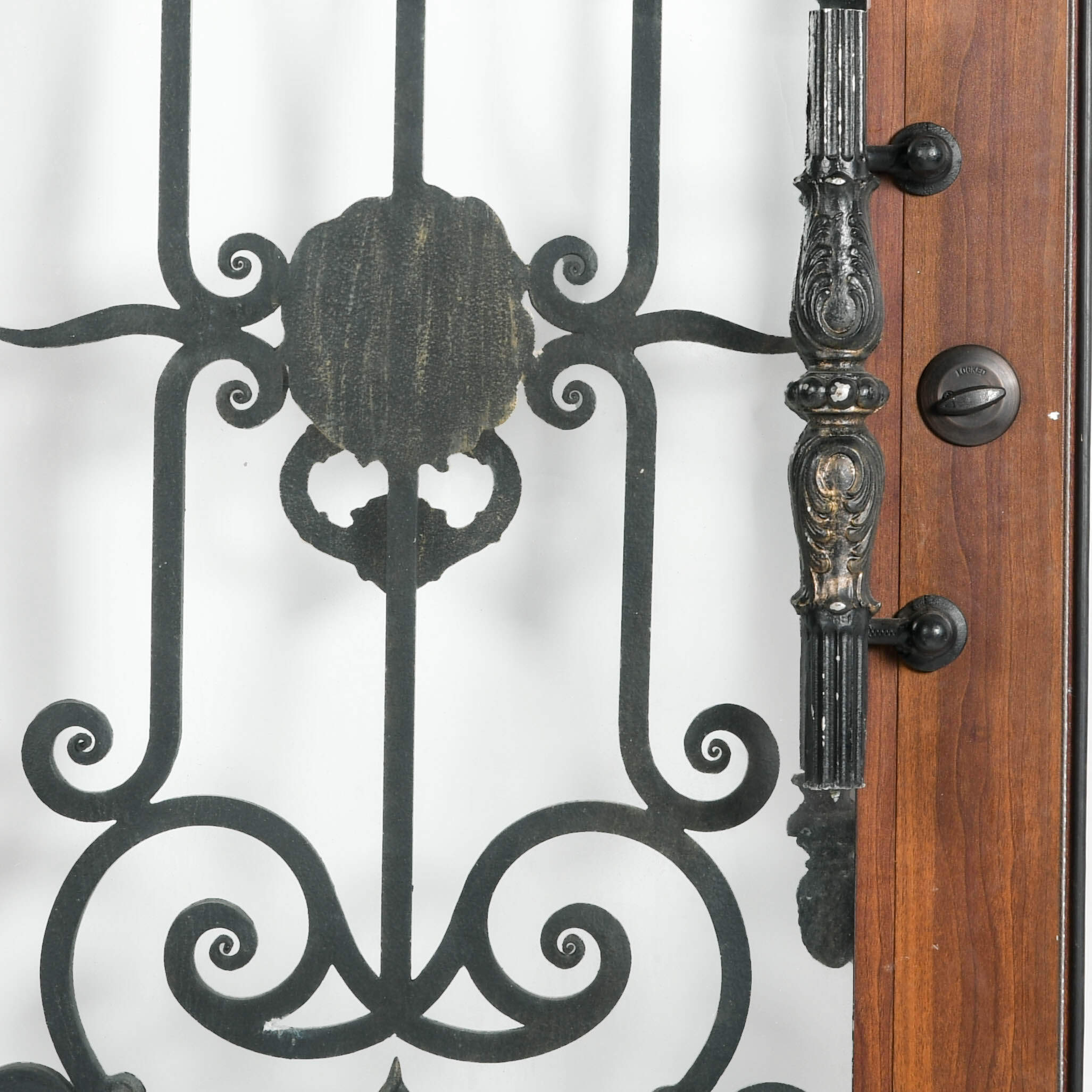 Wrought Iron Arched Floral and Lion Motif Exterior Entryway Door-4