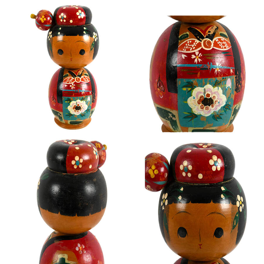 Four-Piece Japanese Memorabilia: Kokeshi Dolls, Tea and Sake Cups-4
