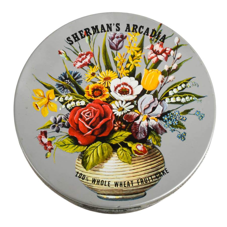 Vintage Thirteen-Piece Fruit Cake Tin with Period Mending Supplies-8