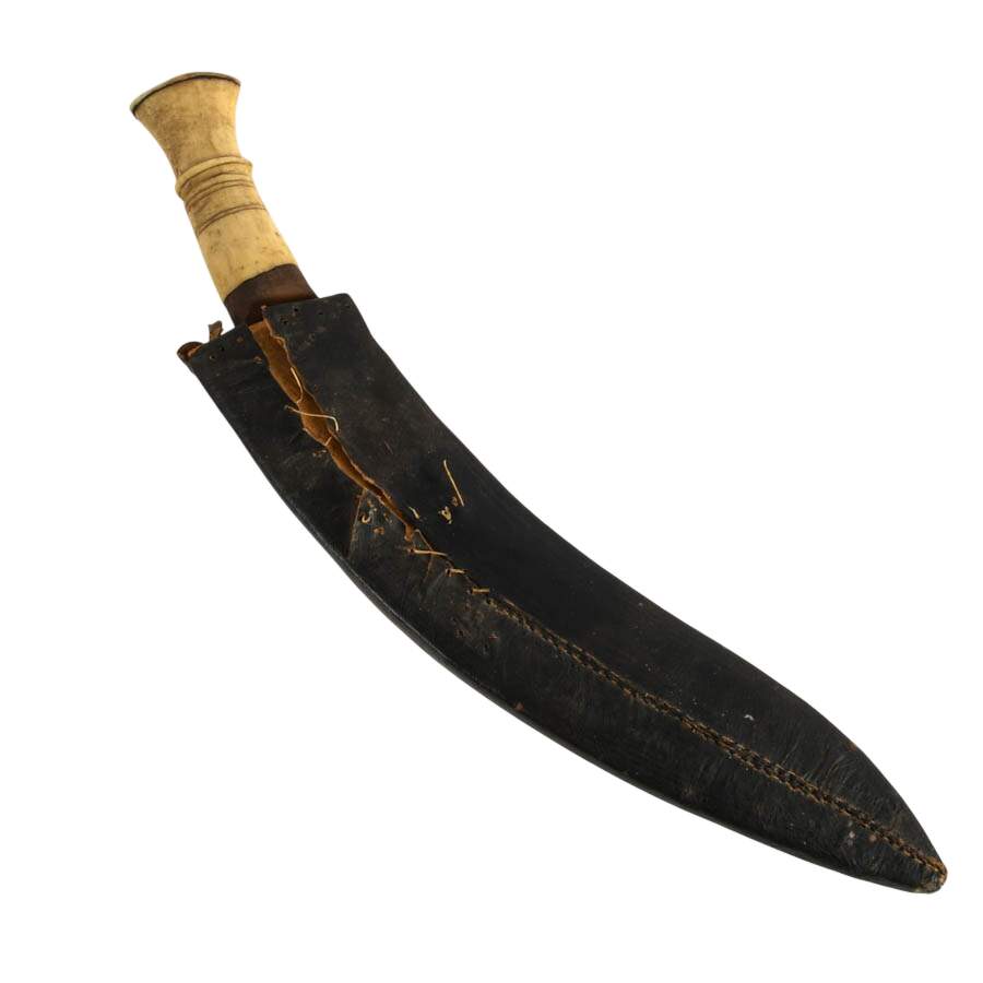 Antique Nepalese Kukri with Leather Scabbard-8