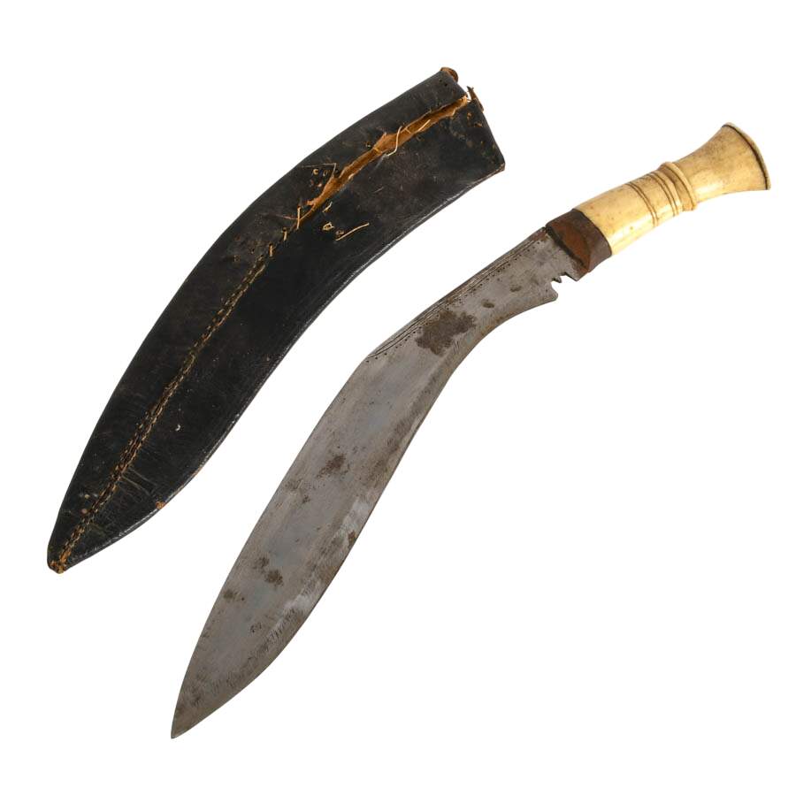 Antique Nepalese Kukri with Leather Scabbard-1
