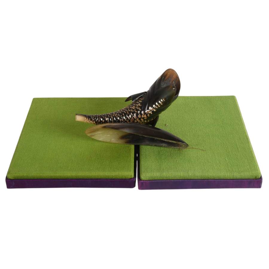 Carved Horn Fish Wall Hanger and Set of Horn Utensils-8