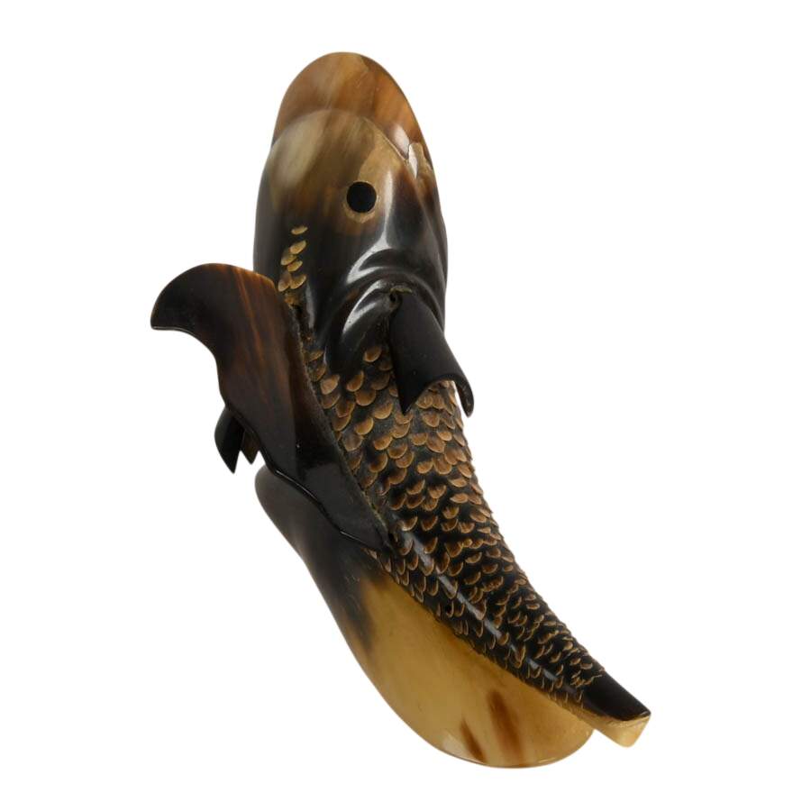 Carved Horn Fish Wall Hanger and Set of Horn Utensils-4