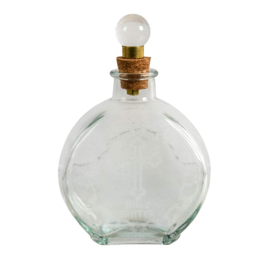 Pair of Glass Religious Items Including Etched Holy Water Flask-5