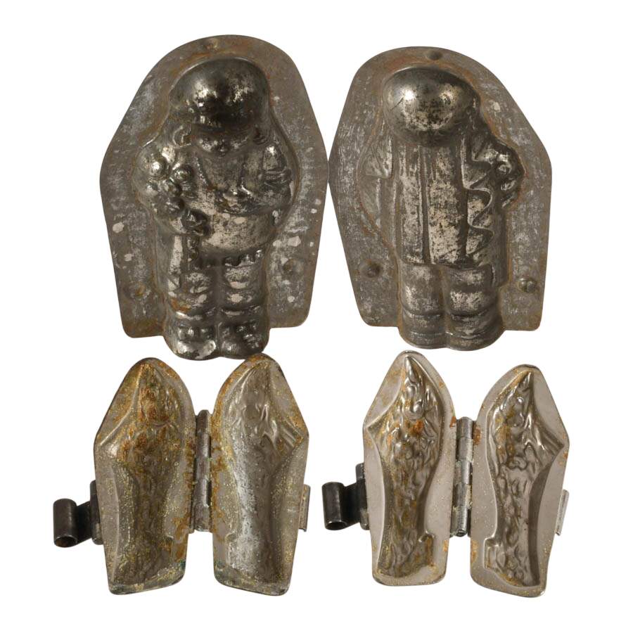 Trio of Antique German Chocolate Molds Including Girl and Two Clog Shoes-4