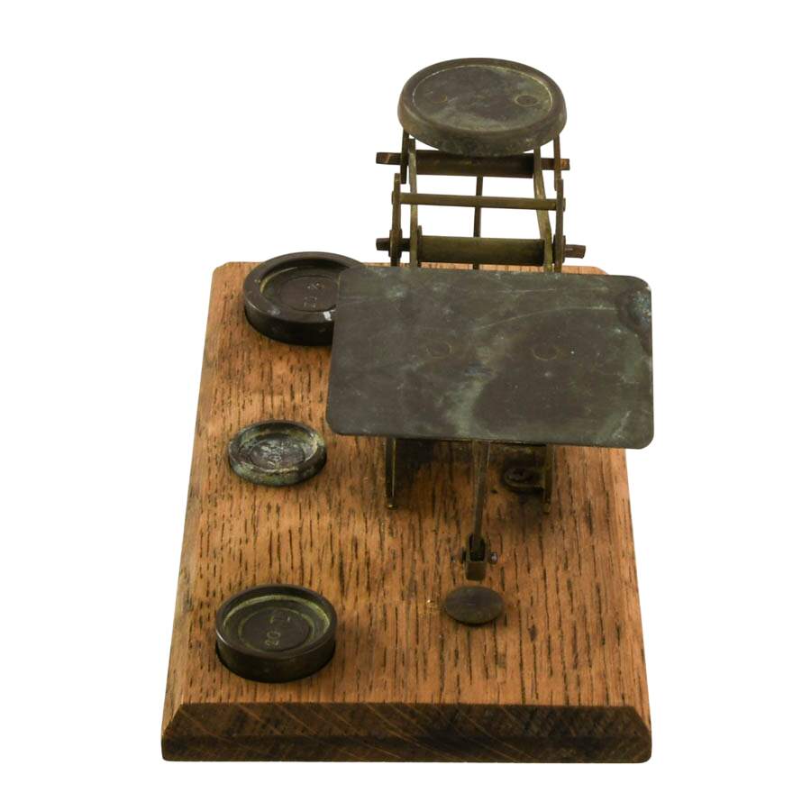 Antique English Warranted Accurate Brass and Wood Postal Scale-4