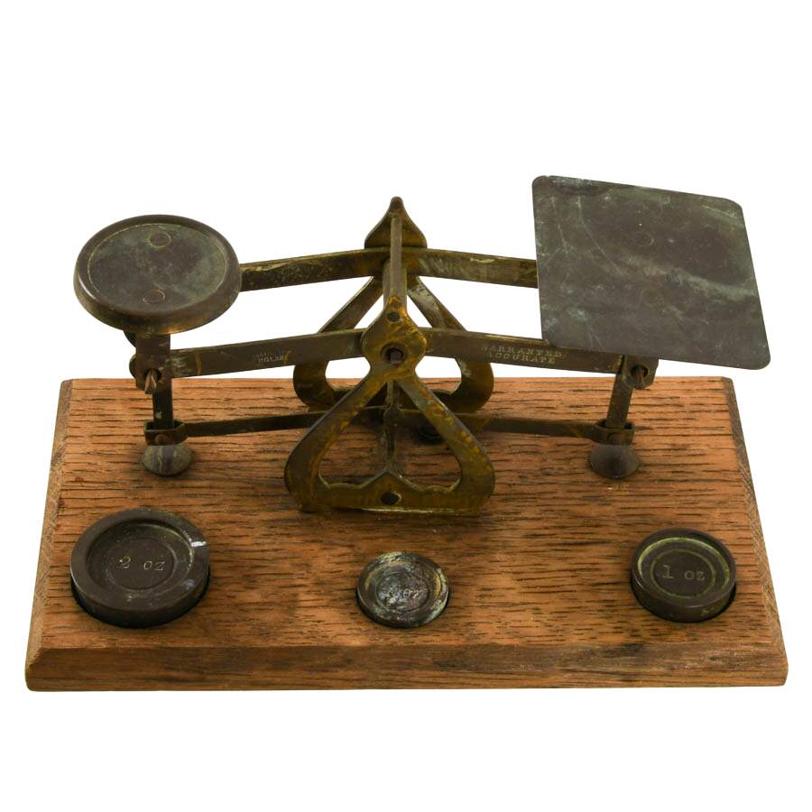 Antique English Warranted Accurate Brass and Wood Postal Scale-2