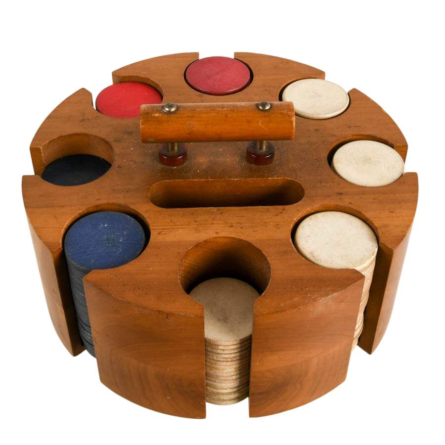 Mid-Century Poker Chip Caddy Set-4