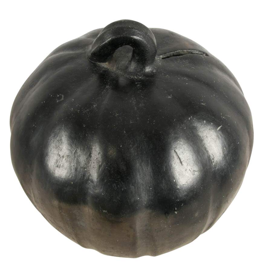 Mexican Folk-Art Barro Negro Pumpkin Piggy Bank-2