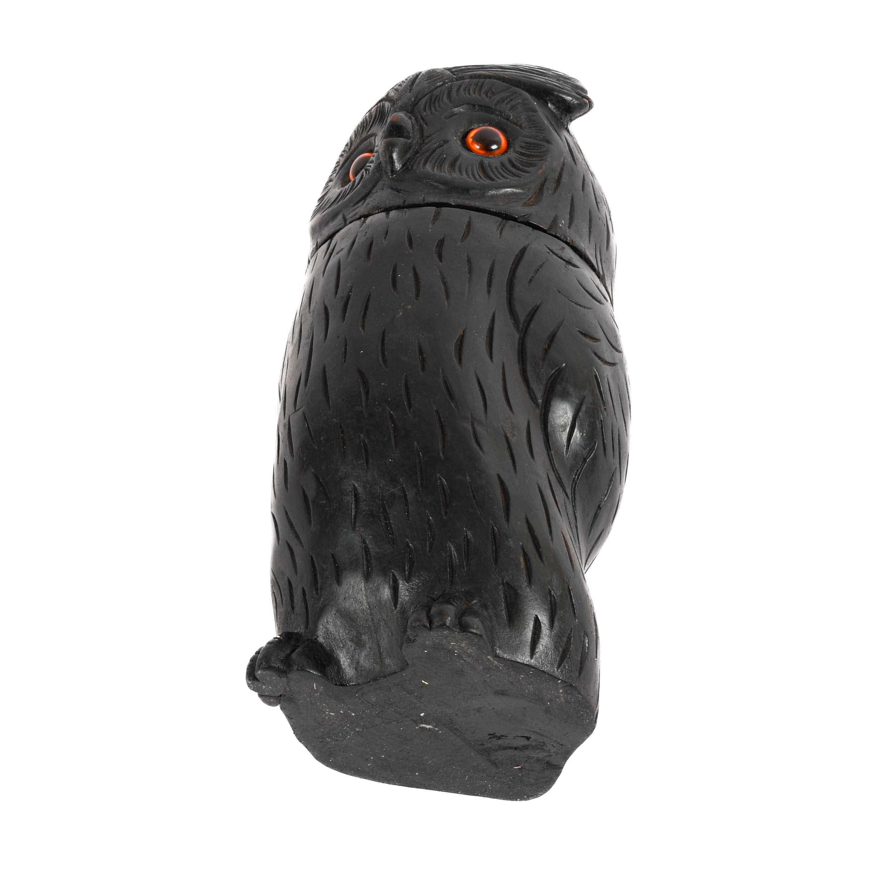 Antique Carved Wood Black Forest Owl Tobacco Jar-6
