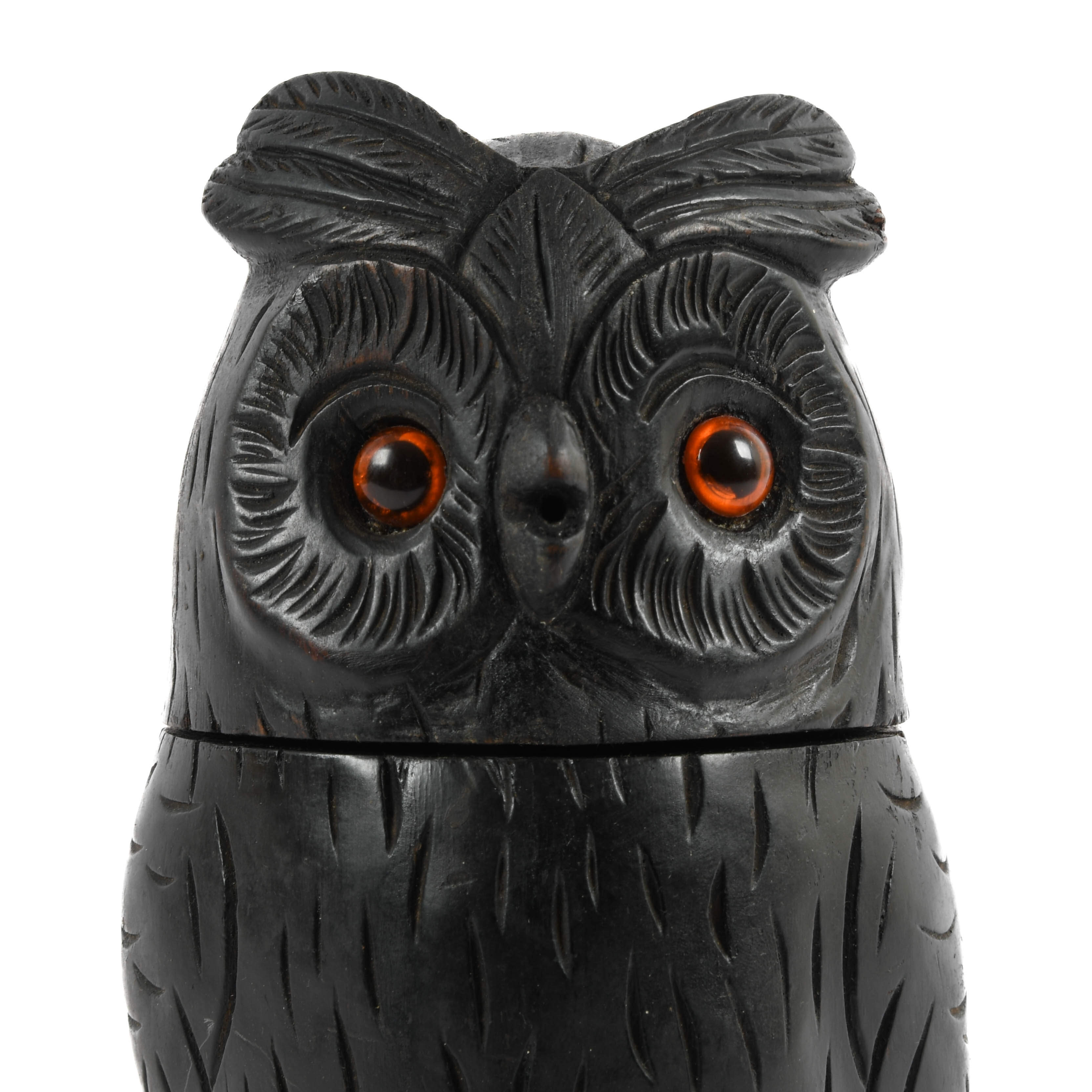 Antique Carved Wood Black Forest Owl Tobacco Jar-2