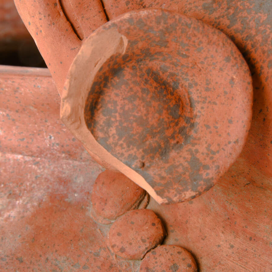Antique Figural Huehuetéotl Red Earthenware Effigy Vessel-8
