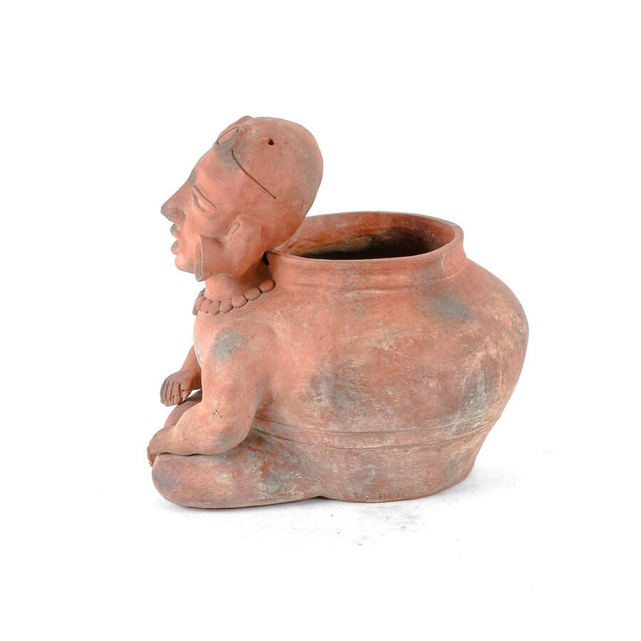 Antique Figural Huehuetéotl Red Earthenware Effigy Vessel-2
