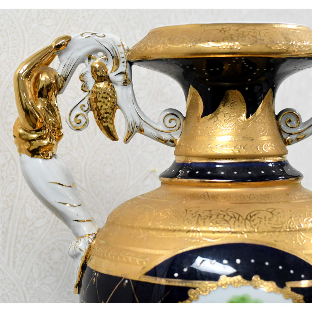L. F. Limoges PRC "The Lover's Crowned" Cobalt & Gilt Porcelain Lidded Urn-14