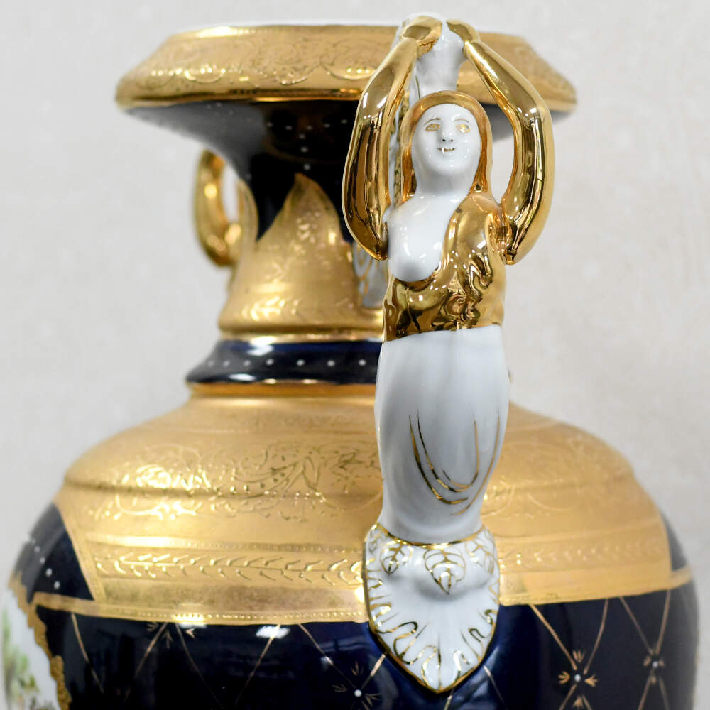 L. F. Limoges PRC "The Lover's Crowned" Cobalt & Gilt Porcelain Lidded Urn-13
