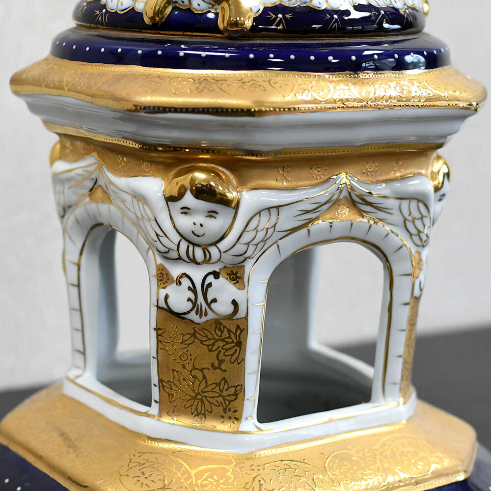 L. F. Limoges PRC "The Lover's Crowned" Cobalt & Gilt Porcelain Lidded Urn-11