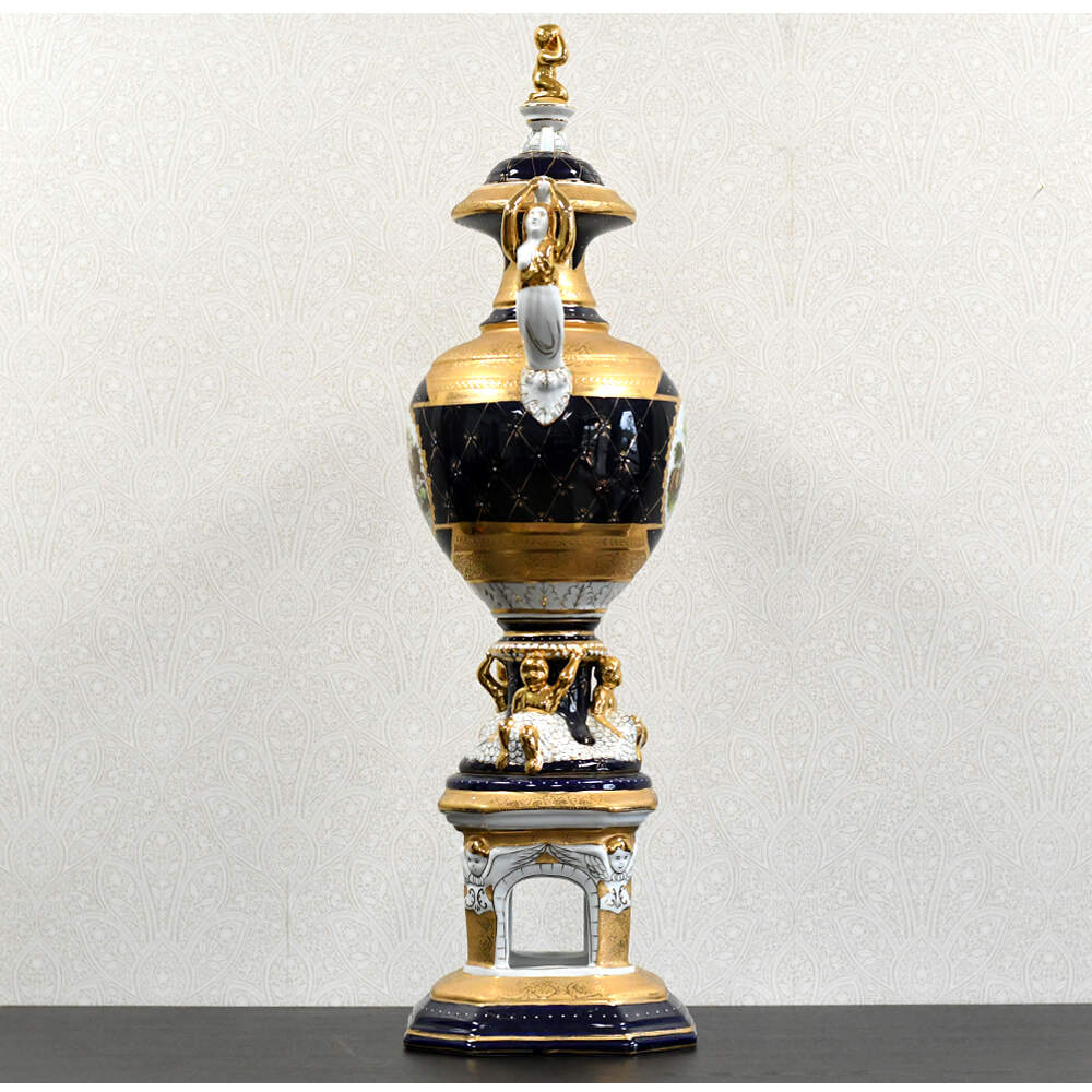 L. F. Limoges PRC "The Lover's Crowned" Cobalt & Gilt Porcelain Lidded Urn-4