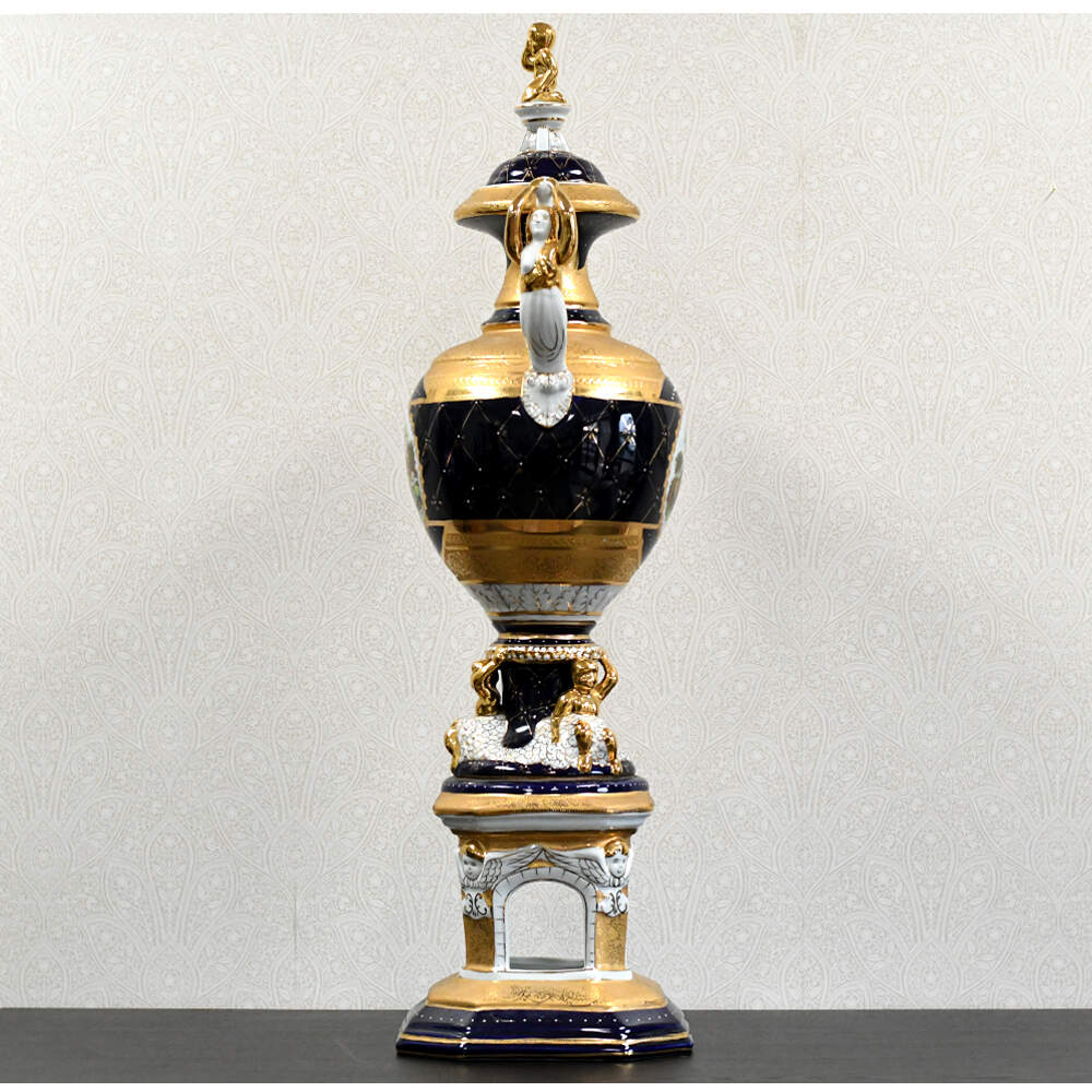 L. F. Limoges PRC "The Lover's Crowned" Cobalt & Gilt Porcelain Lidded Urn-2