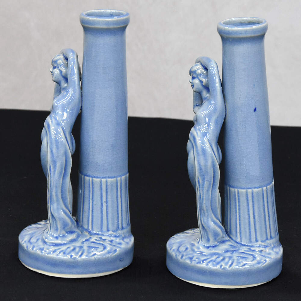 Art Deco Cornflower Blue Dancing Nymphs Porcelain Vases | Replacements ...