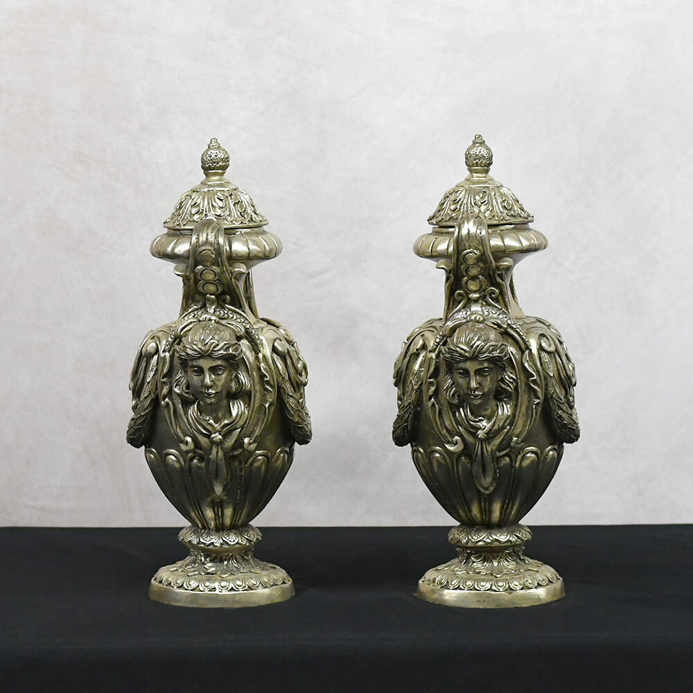 Neoclassical Maiden's Visage Covered Urns-3