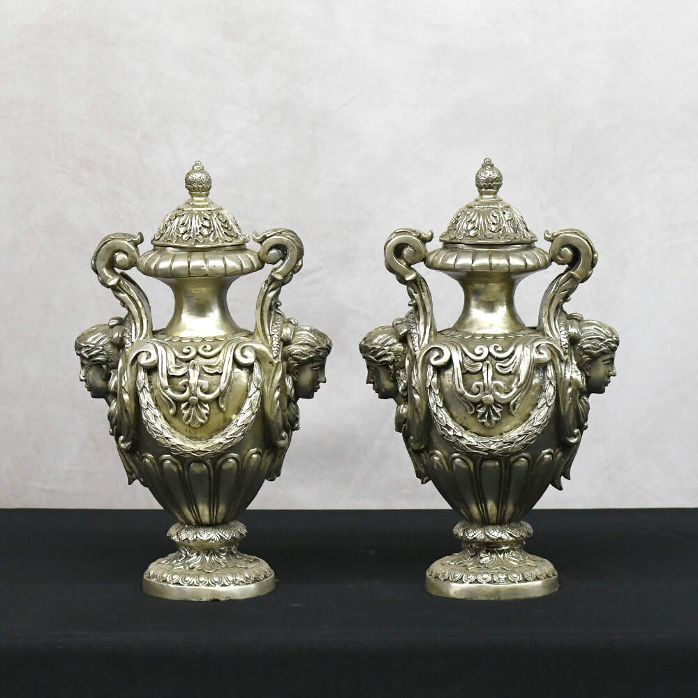 Neoclassical Maiden's Visage Covered Urns-1