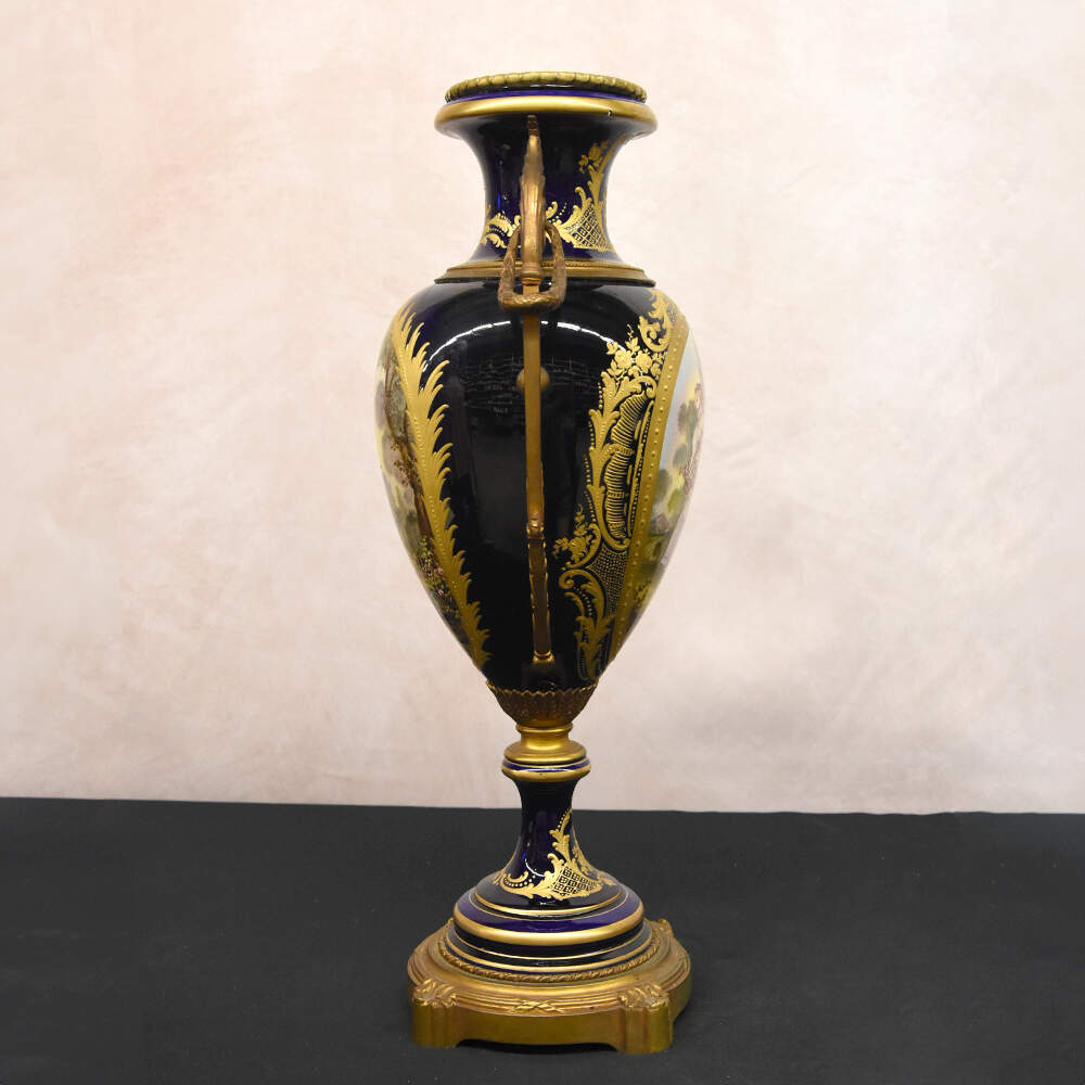 Antique Sèvres-Style Hand-Painted Lovers View Urn on Bronze Base-6