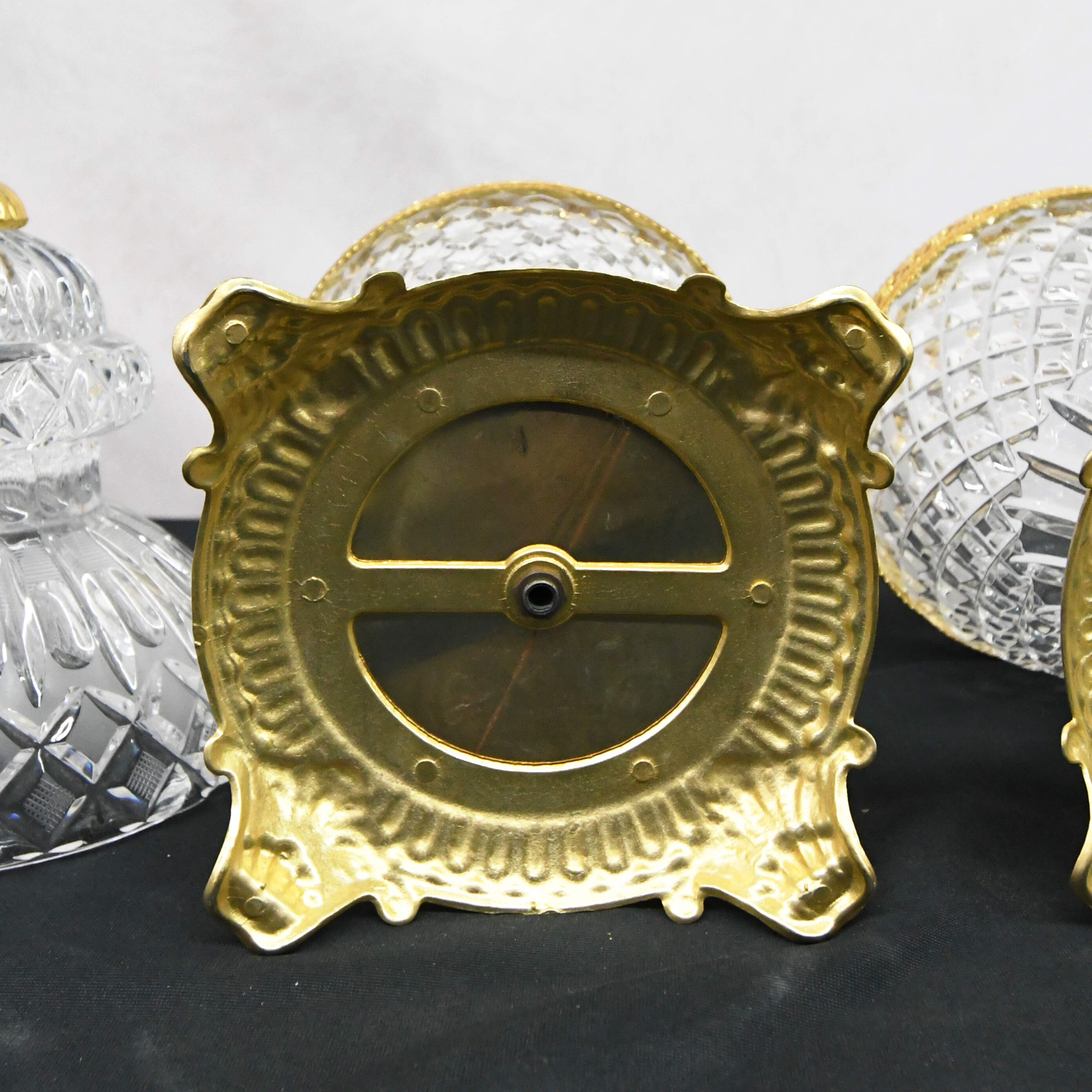 Pair of Molded Frosted Glass Lidded Urns on Gold Footed Bases-8