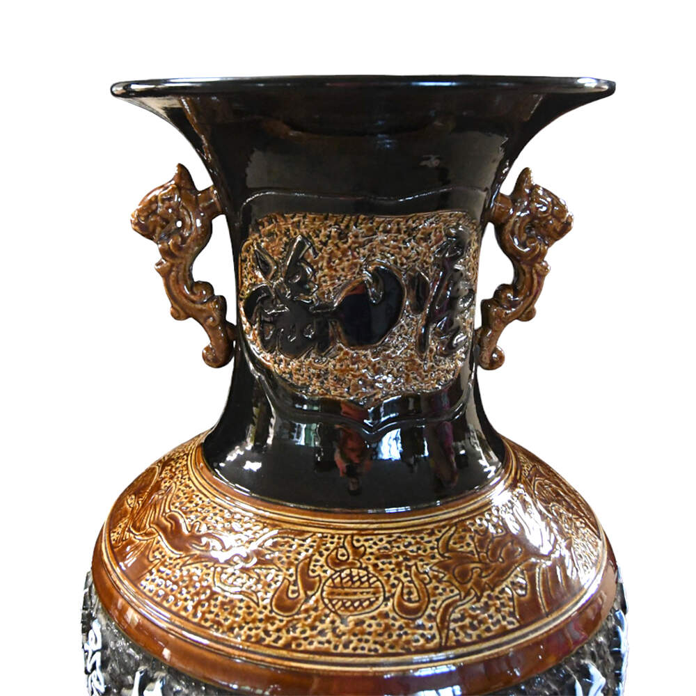 Chinese Calligraphy Dragon Handled Palace-Size Porcelain Vase-5