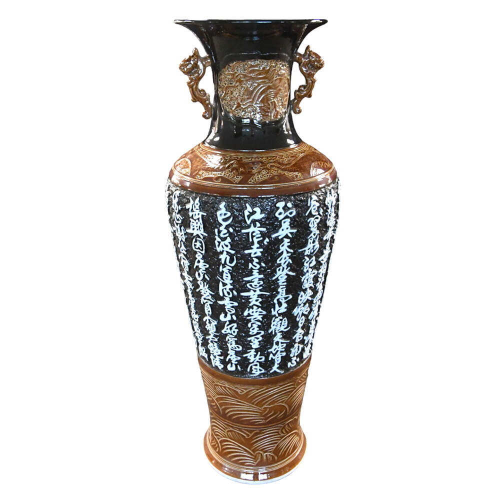 Chinese Calligraphy Dragon Handled Palace-Size Porcelain Vase-3