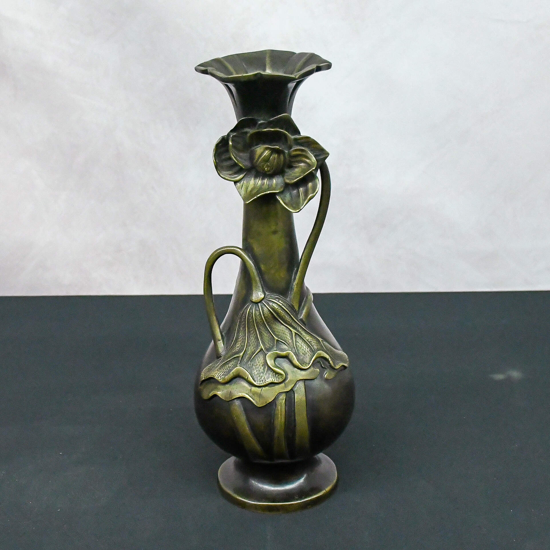 Bronze Japanese Meiji Period Vase with Lotus Motif-1
