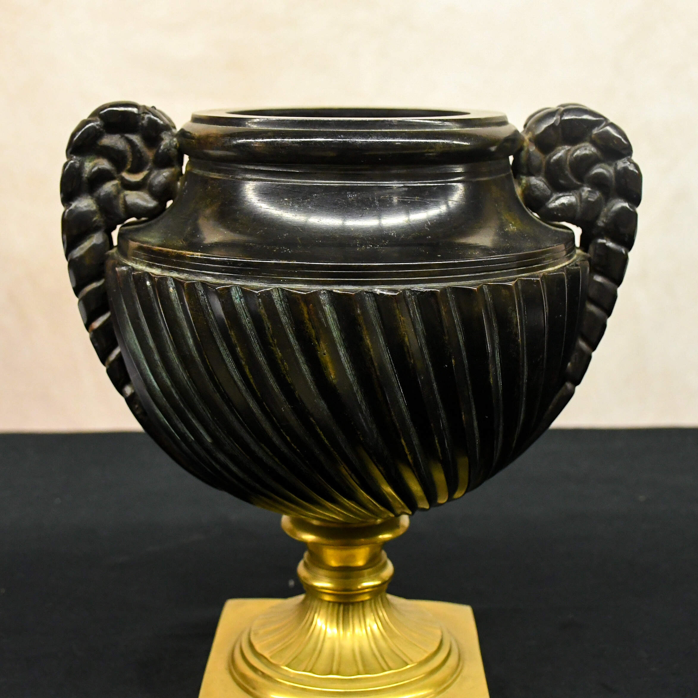 Classical Brass and Black Strigulated Covered Urn-5