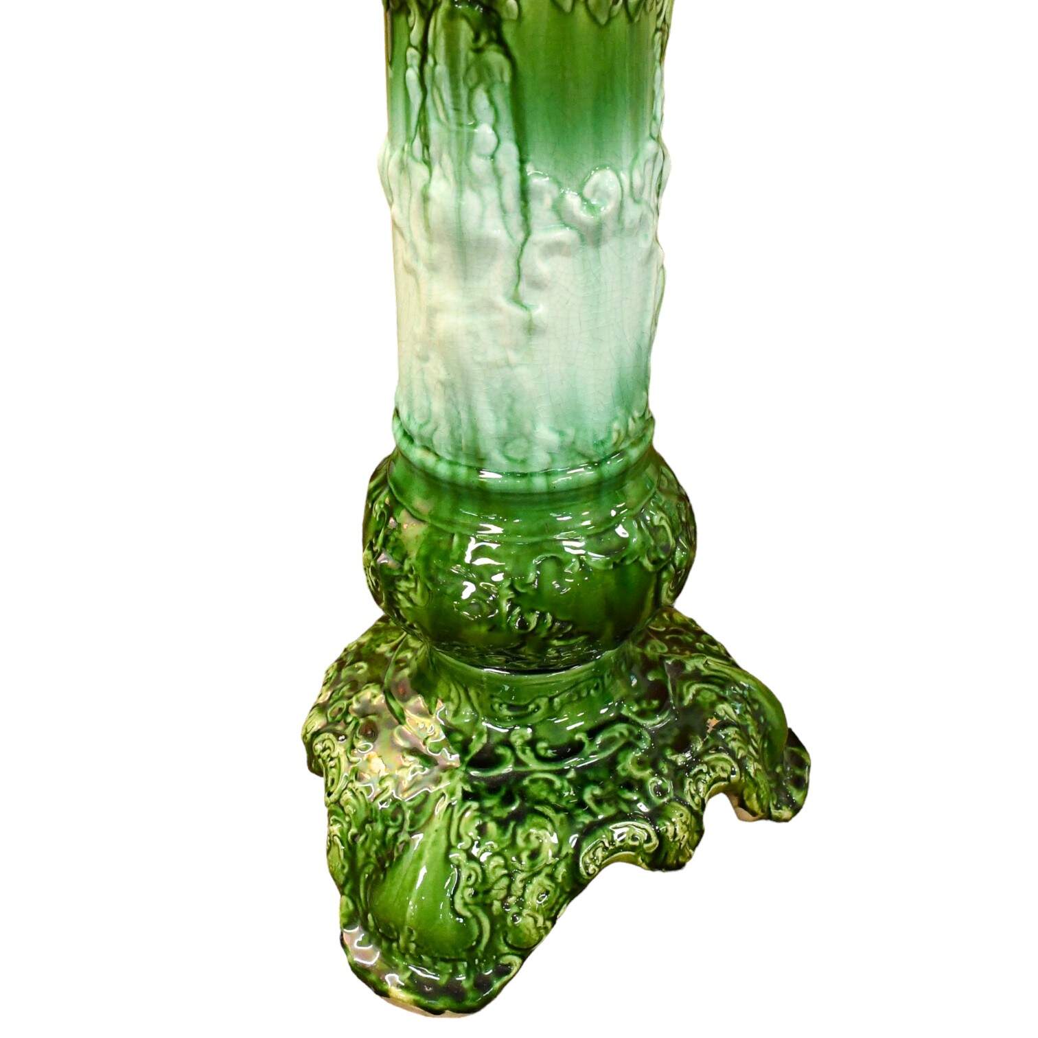 Antique Green Glazed Fern Jardinière and Pedestal Base-9