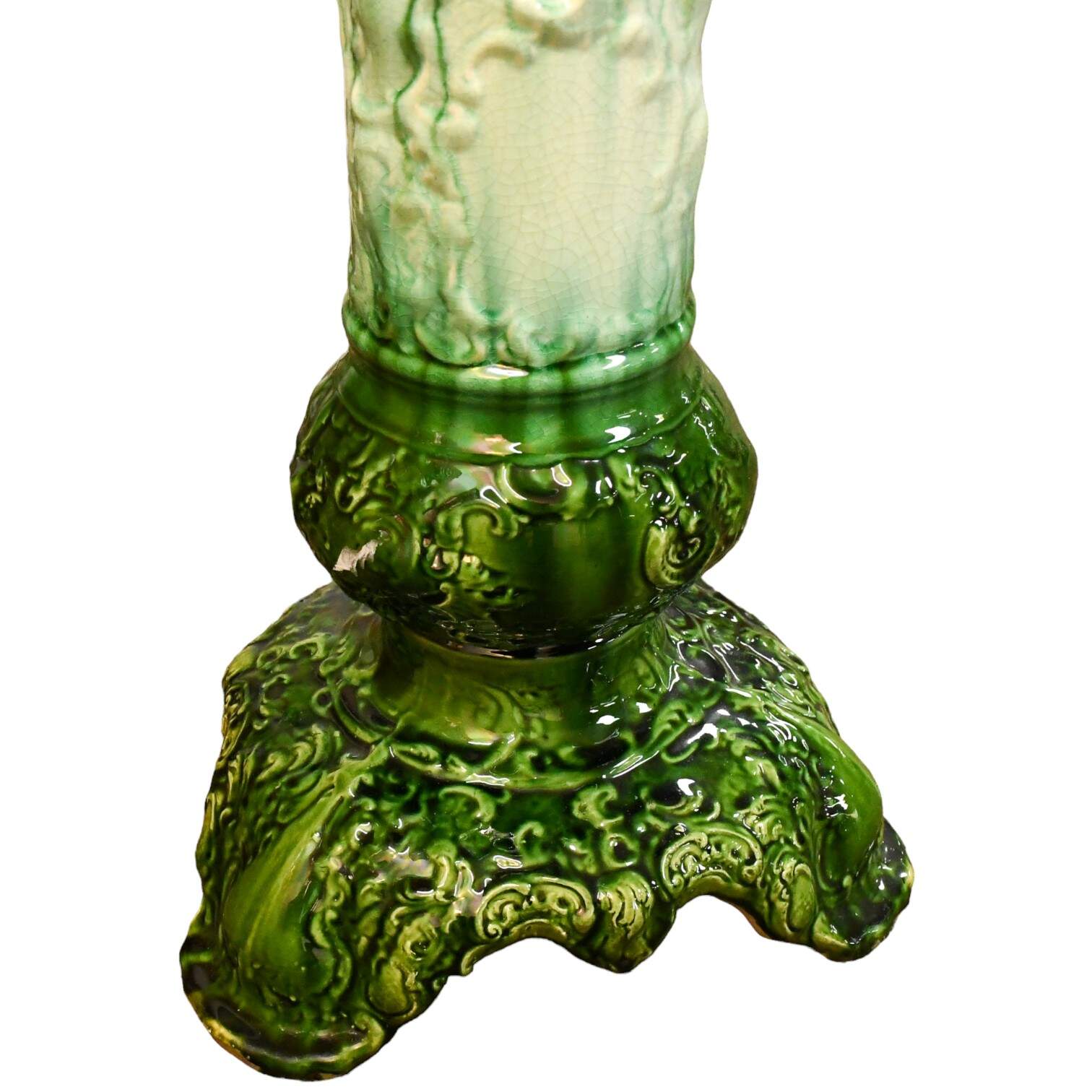 Antique Green Glazed Fern Jardinière and Pedestal Base-7