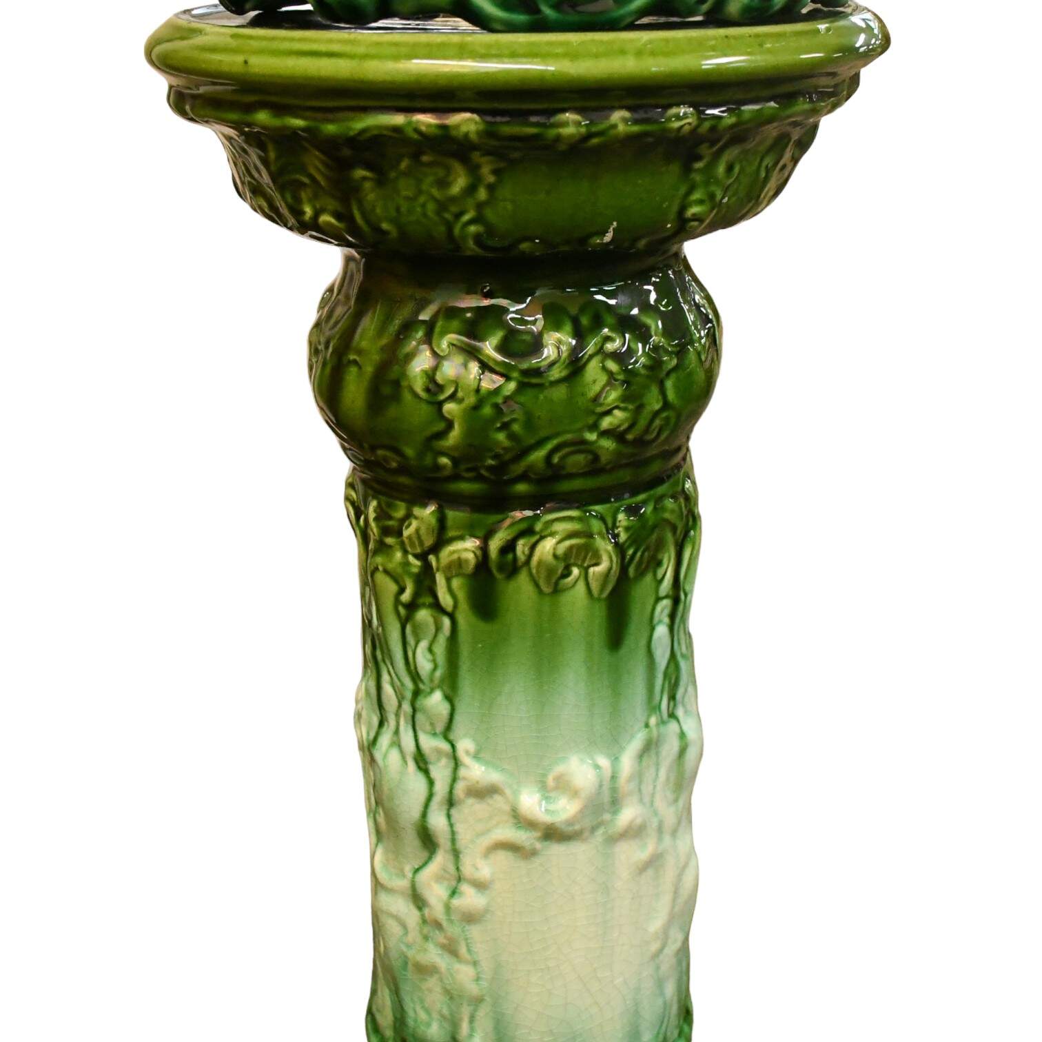 Antique Green Glazed Fern Jardinière and Pedestal Base-5