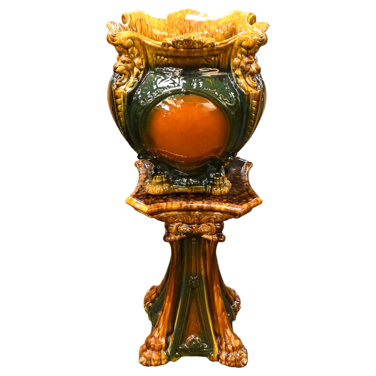 Majolica Jardinière and Pedestal Set-1